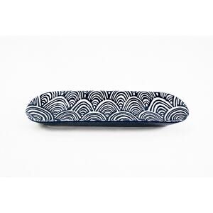 Short Stories Blue White Ceramic Serving Tray Platter Seigaiha Wave Pattern 14”